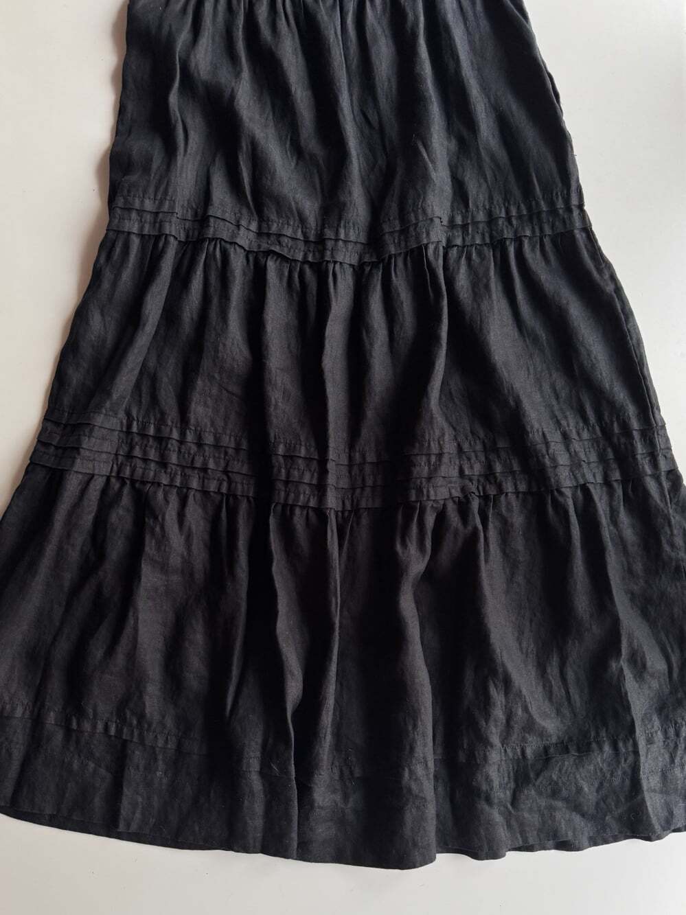 QUINCE Black 100% European Linen Tiered A-Line Maxi Dress, Size L - Picture 10 of 14